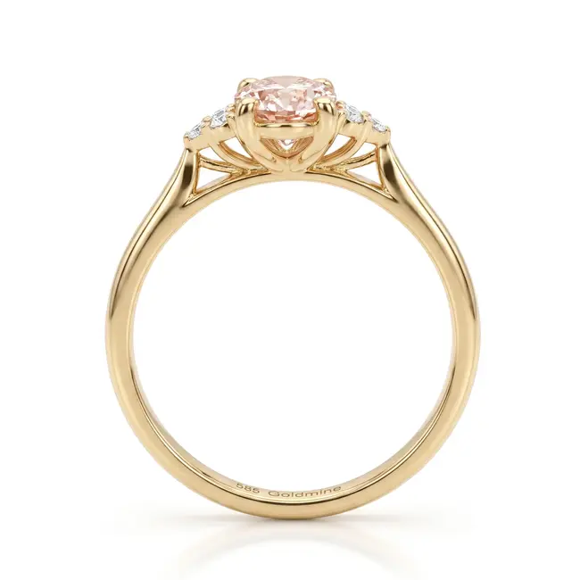 Geelgouden ring 14 karaat met ovale fancy peach diamant 1.03 ct, totaal 1.09 ct