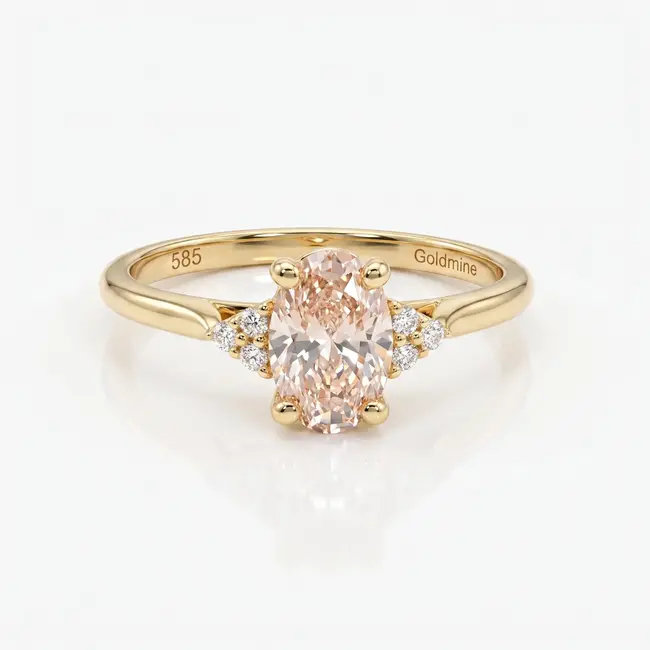 Geelgouden ring 14 karaat met ovale fancy peach diamant 1.03 ct, totaal 1.09 ct