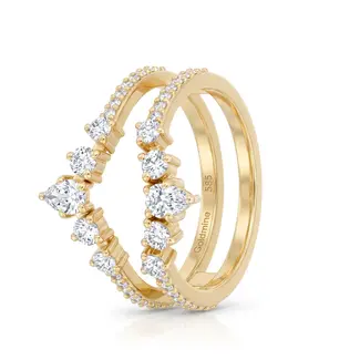 Gouden aanschuifring met lab grown diamanten, dubbele band