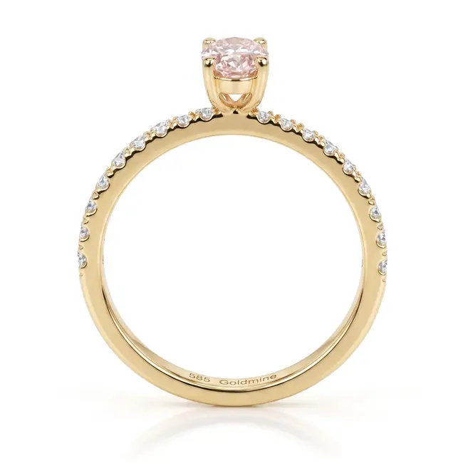 Geelgouden ring 14 karaat met ovale natuurlijke diamant 0,63 ct, totaal 0,84 ct