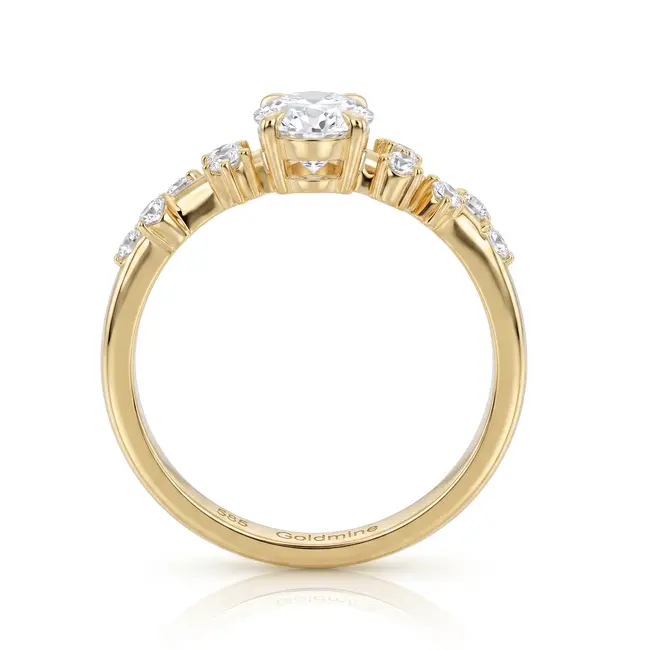 Verlovingsring 14 karaat geelgoud met ovale labdiamant, 1,12 ct totaal