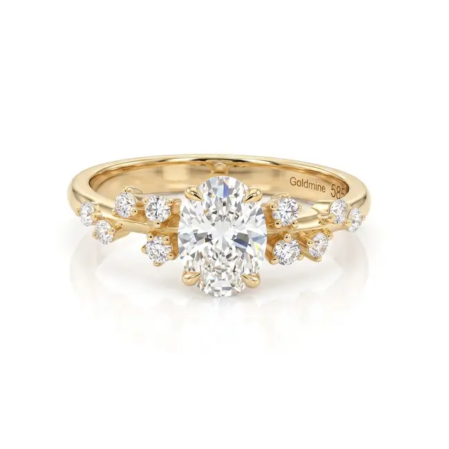 Verlovingsring 14 karaat geelgoud met ovale labdiamant, 1,12 ct totaal