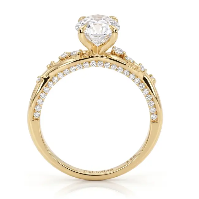 Geelgouden verlovingsring met ovale labdiamant 2,03 ct, totaal 2,39 ct