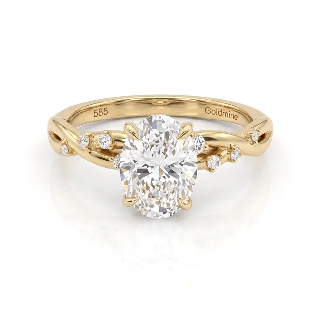 Geelgouden verlovingsring met ovale labdiamant 2,03 ct, totaal 2,39 ct