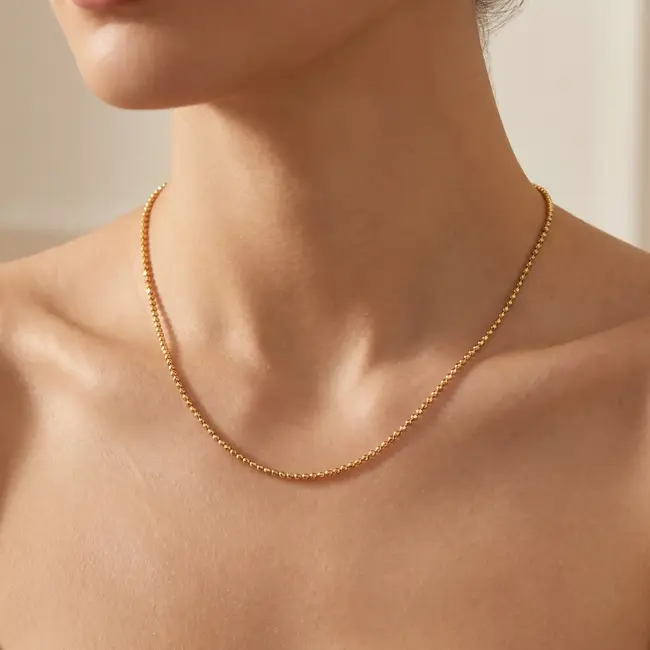 Fijne 18 Karaat Geelgouden Bolletjesketting