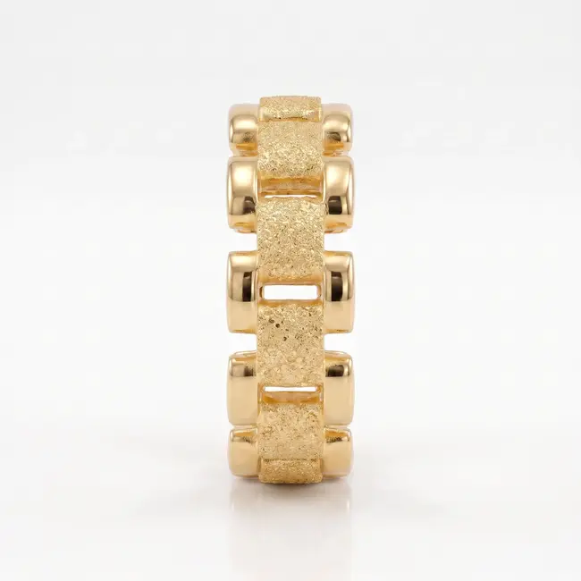 18k gouden brede bewerkte schakelring