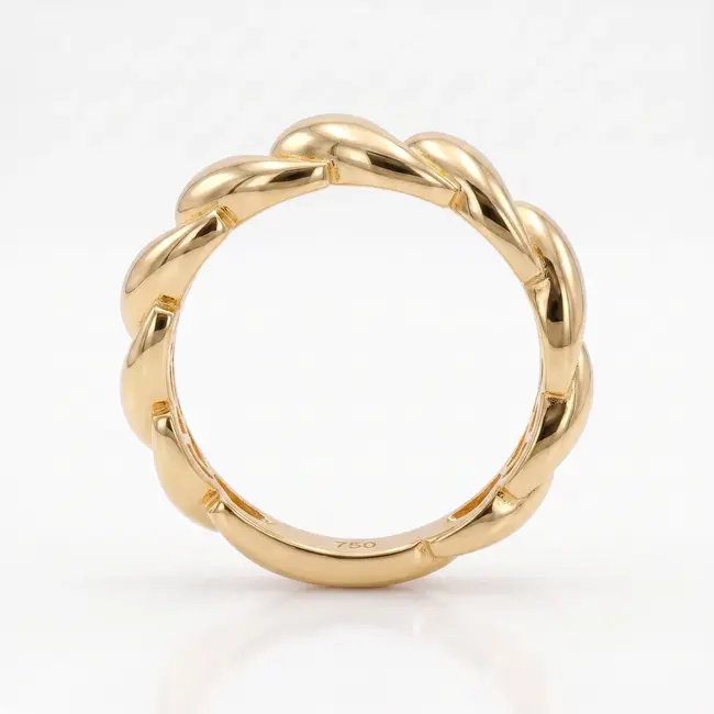 18 Karaat Geelgouden Brede Ring met Gelaagd Druppelmotief