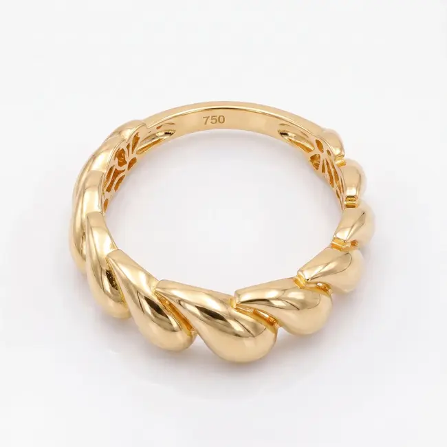 18 Karaat Geelgouden Brede Ring met Gelaagd Druppelmotief