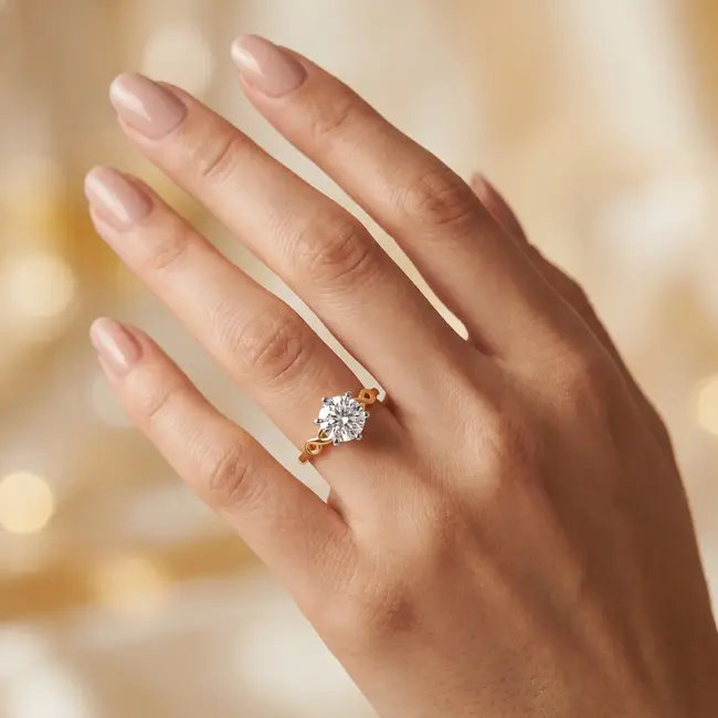 18k geelgouden solitair ring met witte zetting