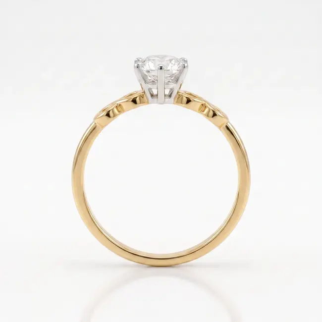 18k geelgouden solitair ring met witte zetting
