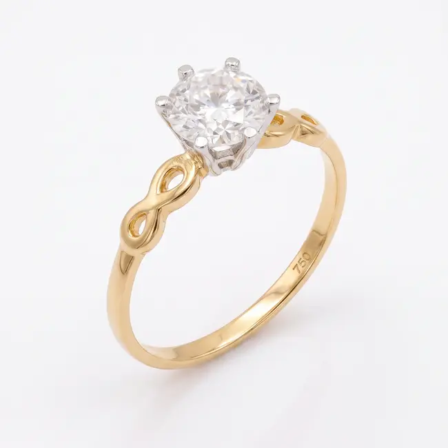 18k geelgouden solitair ring met witte zetting