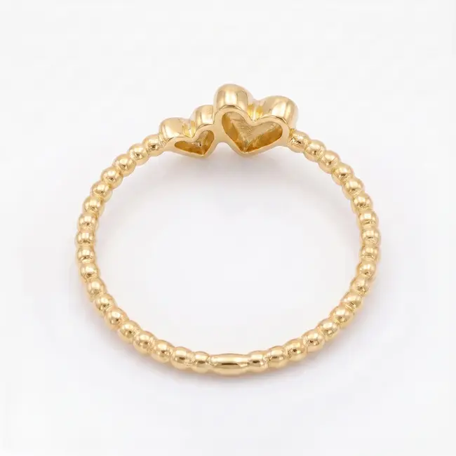 18k gouden bolletjesring met dubbel hart