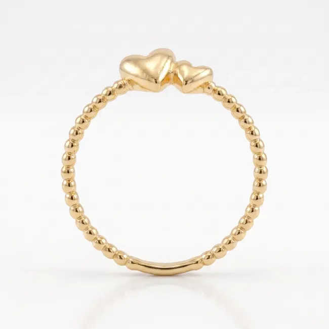 18k gouden bolletjesring met dubbel hart