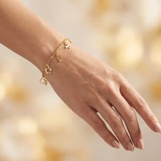 18 karaat geelgouden bedelarmband met bedels