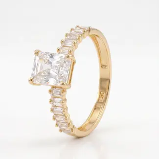Geelgouden Solitaire Ring met Rechthoekige Zirkonia