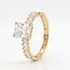 Luxe 18 Karaat Geelgouden Solitaire Ring met Rechthoekige Zirkonia en Baguette Zirkonia Band