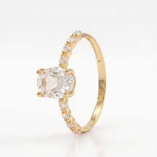Geelgouden Solitaire Ring met Ovale Zirkonia