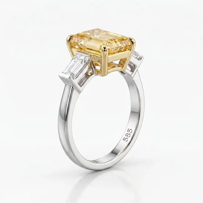 14k Bicolor Ring met 5,03 Ct Gele labdiamant