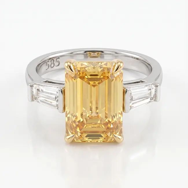 14k Bicolor Ring met 5,03 Ct Gele labdiamant