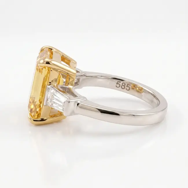 14k Bicolor Ring met 5,03 Ct Gele labdiamant