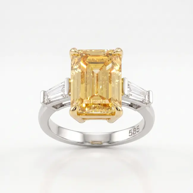 14k Bicolor Ring met 5,03 Ct Gele labdiamant