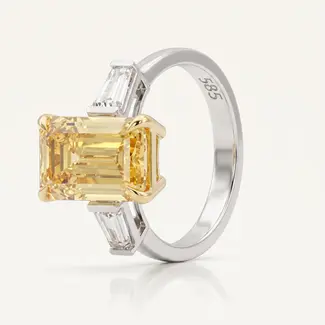 Bicolor Labdiamant Ring met Gele Emerald Cut Diamant