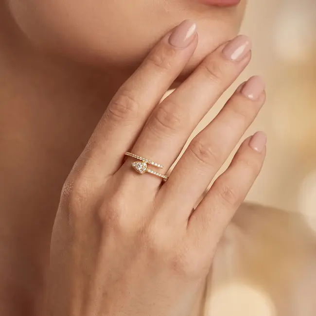 14k geelgouden ring, druppelvormig cluster