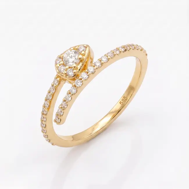 14k geelgouden ring, druppelvormig cluster