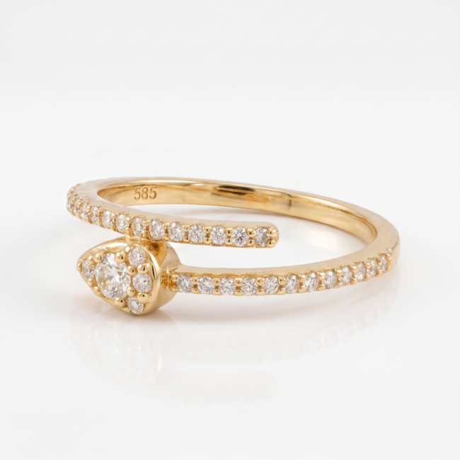 14k geelgouden ring, druppelvormig cluster