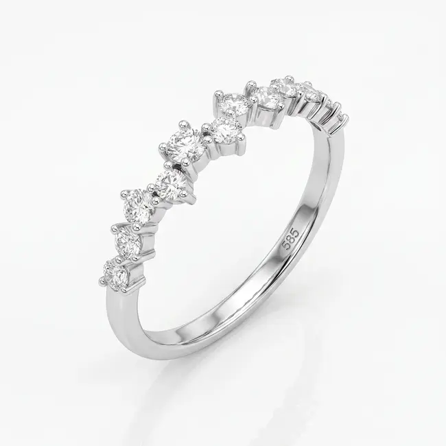 14k witgouden diamantring met golvend cluster