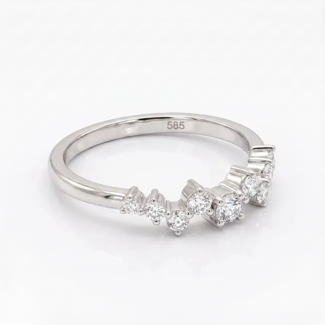 14k witgouden diamantring met golvend cluster