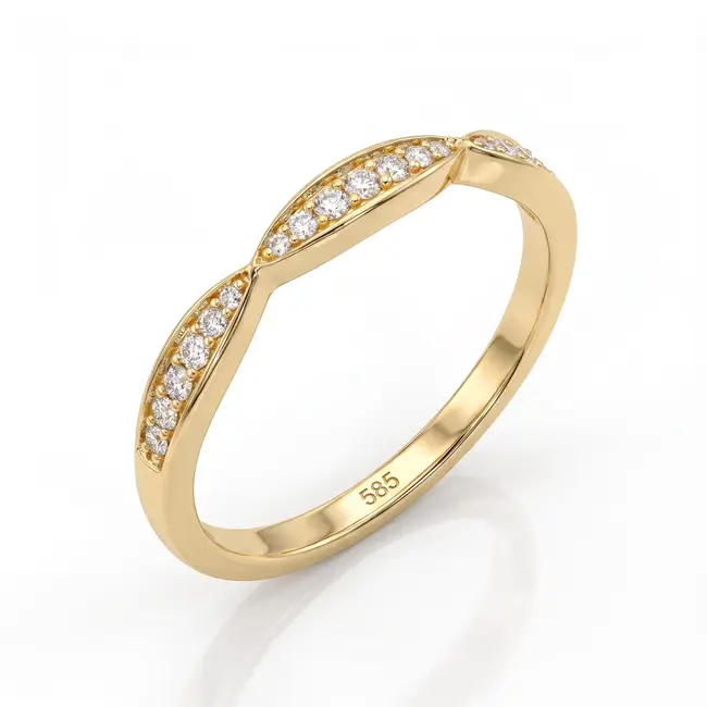 Geelgouden Diamantring met Golvende Band