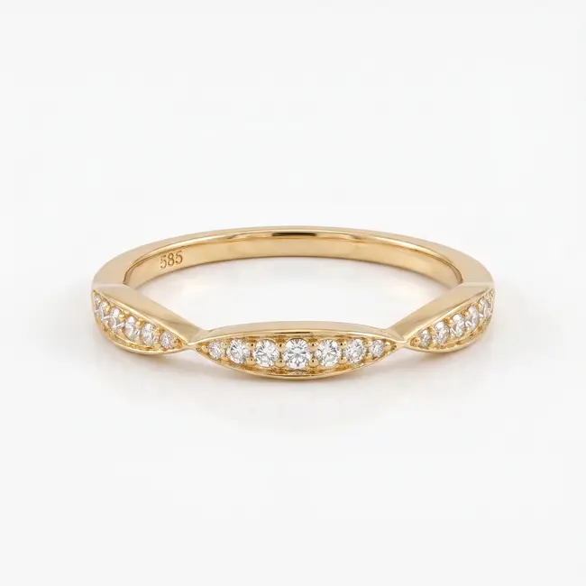 Geelgouden Diamantring met Golvende Band