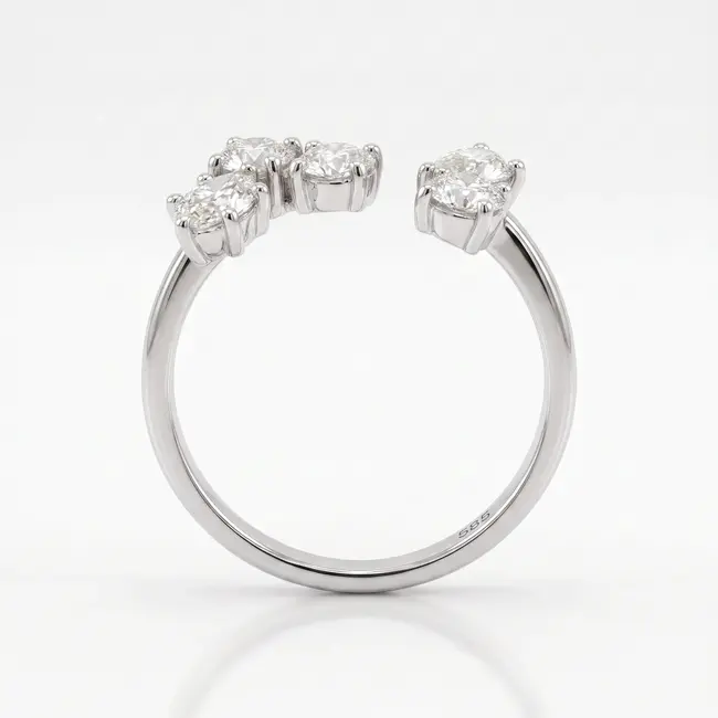 14k witgouden open ring met natuurlijke diamanten