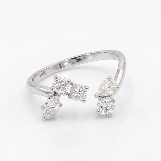 14k witgouden open ring met natuurlijke diamanten