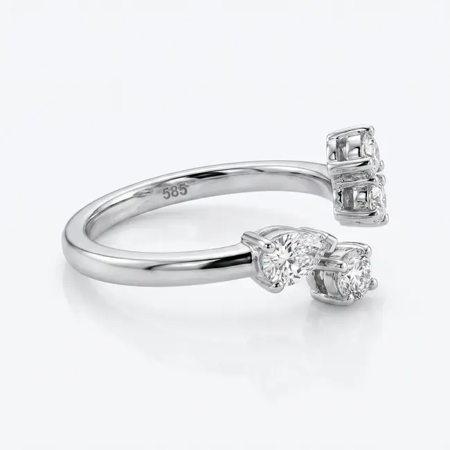 14k witgouden open ring met natuurlijke diamanten