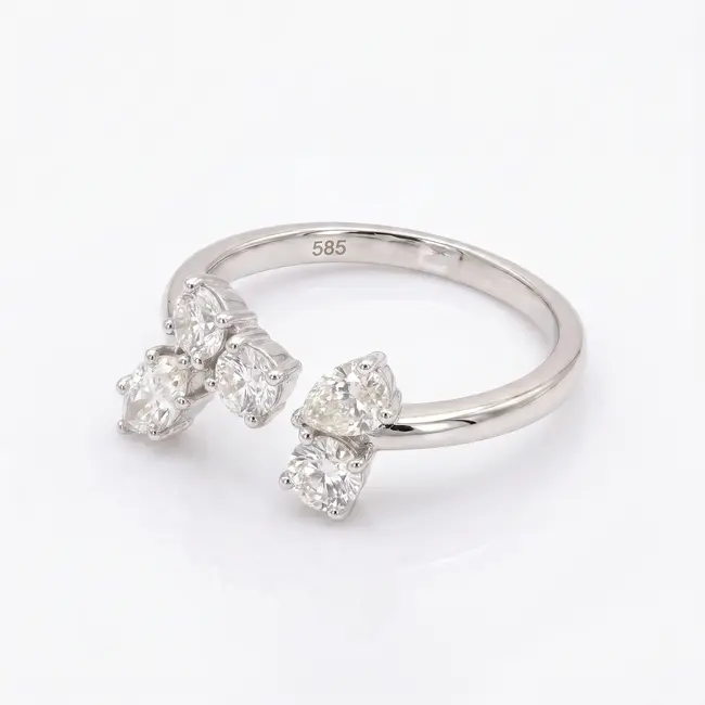 14k witgouden open ring met natuurlijke diamanten