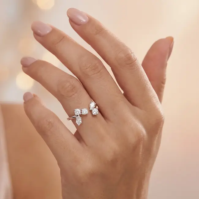 14k witgouden open ring met natuurlijke diamanten