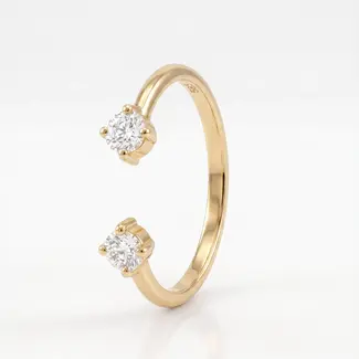 Gouden Open Diamantring met Twee Solitairen