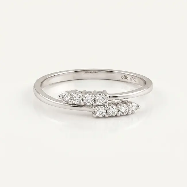 14k Witgouden Ring met Natuurlijke Diamanten