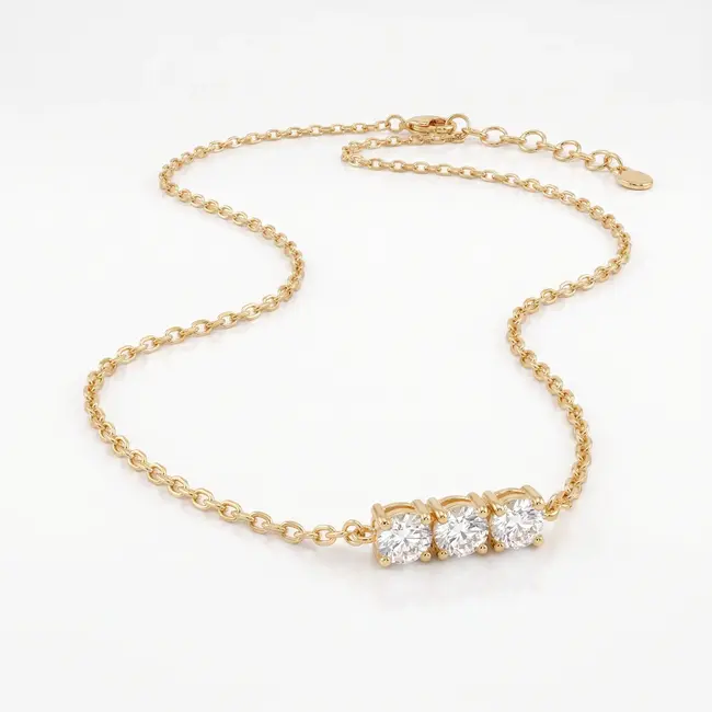 Geelgouden collier met drie diamanten