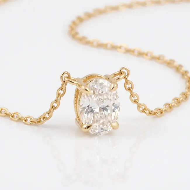 Geelgouden Lab Diamant Collier met Ovale Steen