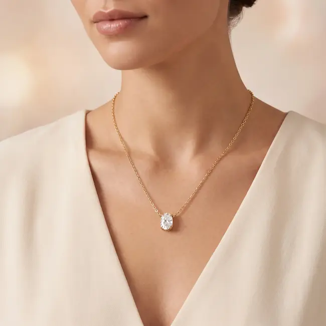 Geelgouden Lab Diamant Collier met Ovale Steen
