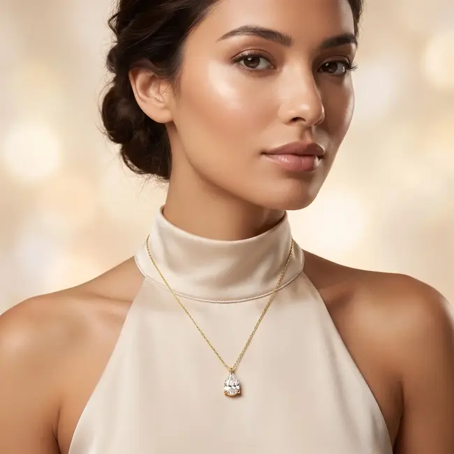 Geelgouden collier met peervormige labdiamant