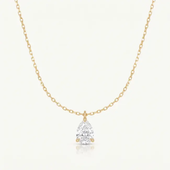 Geelgouden collier met peervormige labdiamant