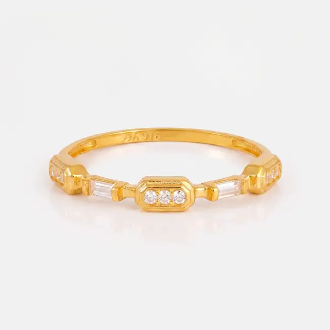 22 Karaat Gouden Geometrische Ring met Zirkonia