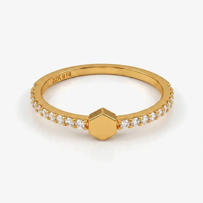 22 Karaat Gouden Hexagon Ring met Zirkonia