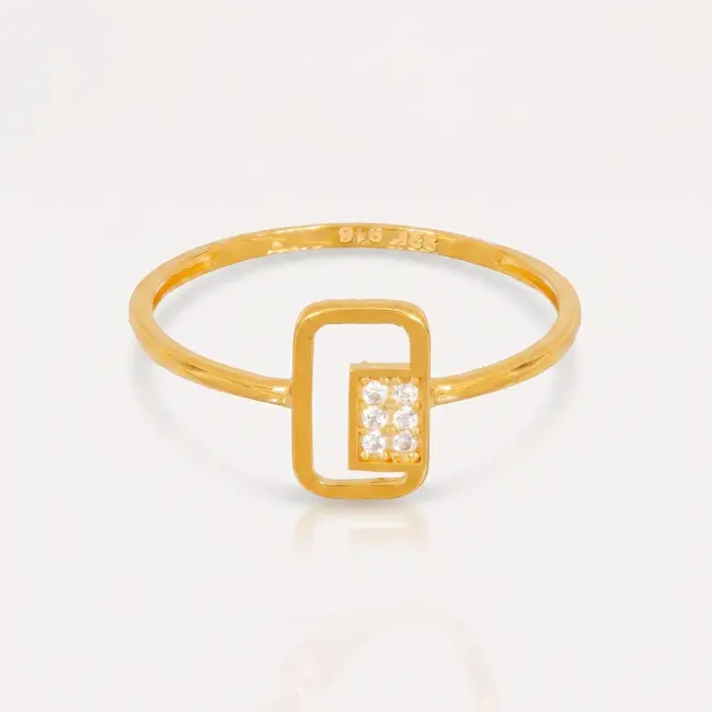 Elegante 22 Karaat Gouden Ring met Vierkant Open Design en Zirkonia