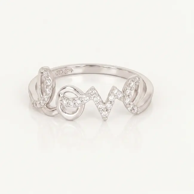 14k witgouden Love ring met natuurlijke diamanten