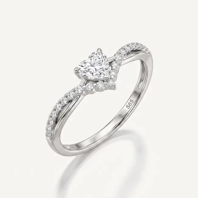 14k witgouden hartring met diamanten